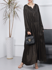 Robe trapèze longue à col en V et ample pour femme