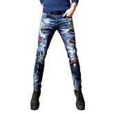 Whiskered embroidery men's jeans
