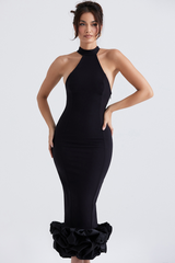 Schwarzes Midikleid mit Schößchen