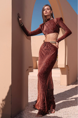 Ensemble deux pièces haut court + jupe en velours