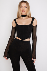 Soutien-gorge à chevrons et col roulé noir