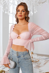 Gerüschtes Top mit Volantärmeln und Cut-Out