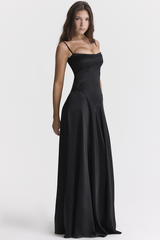 Anabella Black Lace Up Maxi Dress