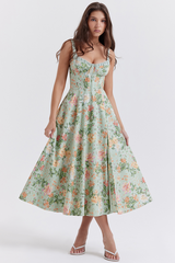 Sabrina Light Jade Print Bustier-Sommerkleid