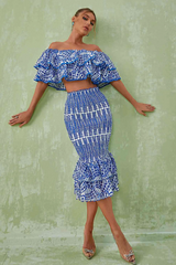 Set aus Bluse und Rock mit Stickerei und Rüschen