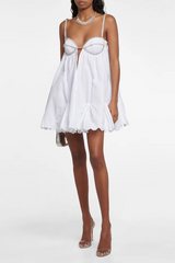 Crystal Trimmed Scallop Mini Dress