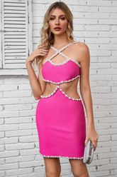 Robe courte à perles et col licou Delicia