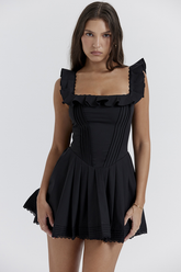Jemima Black Pin Tuck Pleated Dress