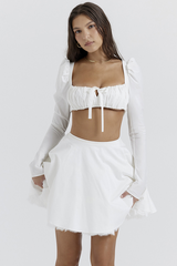 Shira White Cropped Top + Skirt Set