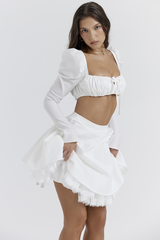 Shira White Cropped Top + Skirt Set