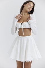 Shira White Cropped Top + Skirt Set