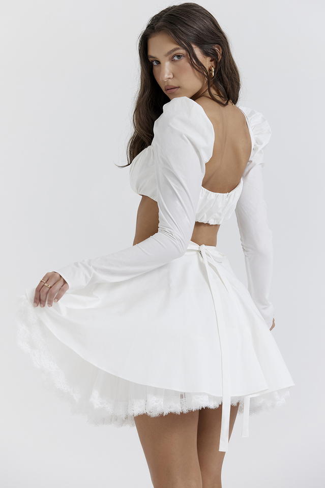 Shira White Cropped Top + Skirt Set