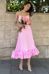 Robe bustier mi-longue à volants