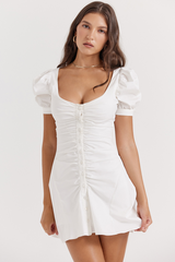 Hameda White Puff Sleeve Mini Dress