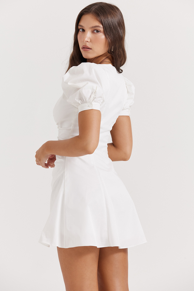 Hameda White Puff Sleeve Mini Dress
