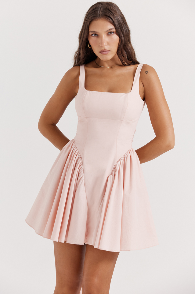 Floriane Peach Bow Mini Dress