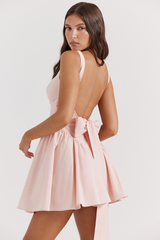 Floriane Peach Bow Mini Dress