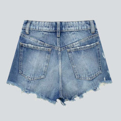 Short en jean à jambe large et effet usé
