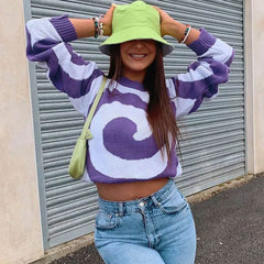 Auffallender Kontrast Whirlpool Rundhalspullover - Lila