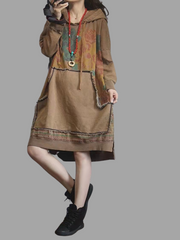 Sweat à capuche ample en denim de couleur contrastée, grande taille, longueur midi