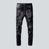 Schwarze Herrenjeans im Used-Look mit Whiskers