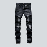 Jean biker pour homme avec patch blanc