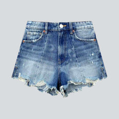 Short en jean à jambe large et effet usé