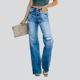 Jean déchiré à jambe large pour femme