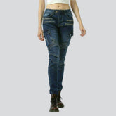 Jean biker femme avec fermetures éclair