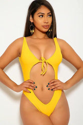 Yellow Cut Out Detailed One Piece Swimsuit