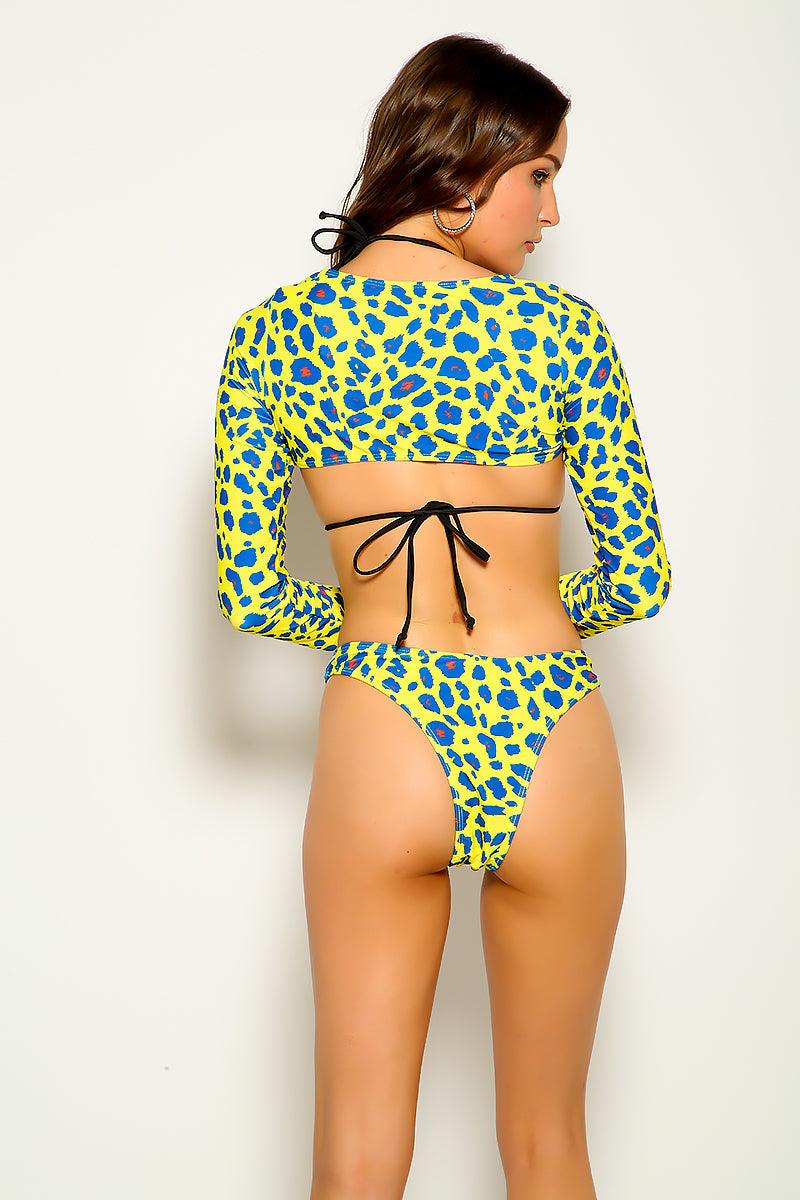 Yellow Leopard Print Three Piece Swimsuit