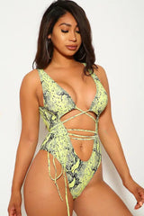 Yellow Snake Strappy One Piece Monokini Swimsuit
