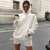 Athletic Style Hooded Sweatshirt Biker Short Matching Set - White