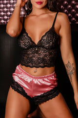 Black 2Pcs Lace Spaghetti Straps Lingerie Set