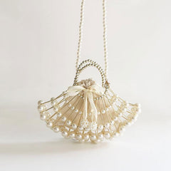 Pochette à cordon de serrage avec perles artificielles Blingy - Sac de fête à poignée supérieure - Beige