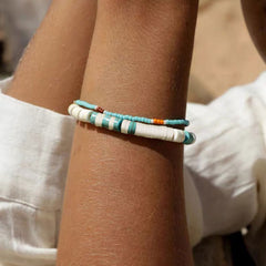 Bracelet en fil de perles en émail de Bohème de couleurs mélangées - Blanc