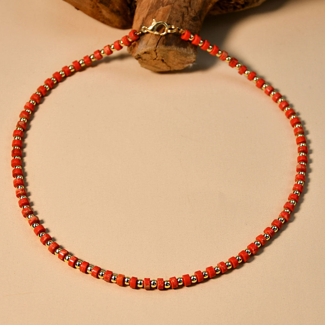 Boho Enamel Bead Embellished Plated Choker Necklace - Red