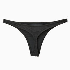 Bas de bikini brésilien taille haute froncé de couleur unie - Noir