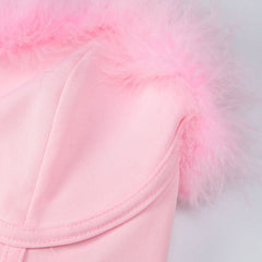 Haut corset court sans bretelles à coutures en fausses plumes à couper le souffle - Rose
