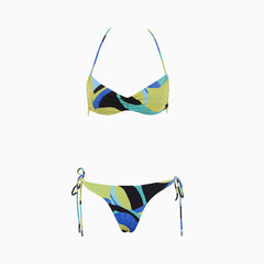 Ensemble bikini à bretelles et cordons noués à blocs de couleurs séduisants - Bleu sarcelle