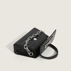 Crystal Bowknot Tiermuster Kette Trim Kunstleder Griff Tasche - Schwarz