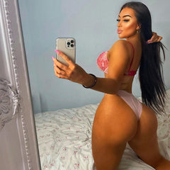 Süßes hoch geschnittenes Bügel-BH-Set mit Blumenstickerei und Spitze – Hot Pink