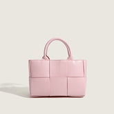 Süße einfarbige Intrecciato Vegan Leder Top Handle Tote Bag - Rosa