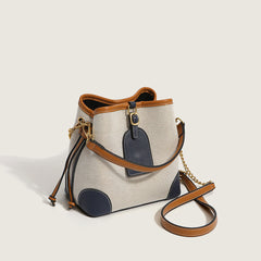 Cute Textured Buckled Drawstring Suspender Strap Bucket Bag - Multicolor
