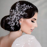 Schillernde Haarspange mit Blattbesatz und Kristall-Strasssteinen - Silber