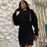 Robe pull courte oversize à bordures vieillies - Noir