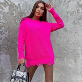Oversize-Pullover-Minikleid mit Distressed-Besatz - Rosé