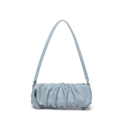 Sac à bandoulière en similicuir froncé dynamique de couleur unie - Bleu