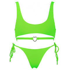 Ensemble bikini bralette à nouer en forme de cœur en métal Fall in Love - Vert