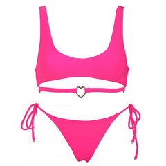Ensemble bikini bralette à nouer en forme de cœur en métal Fall in Love - Rose